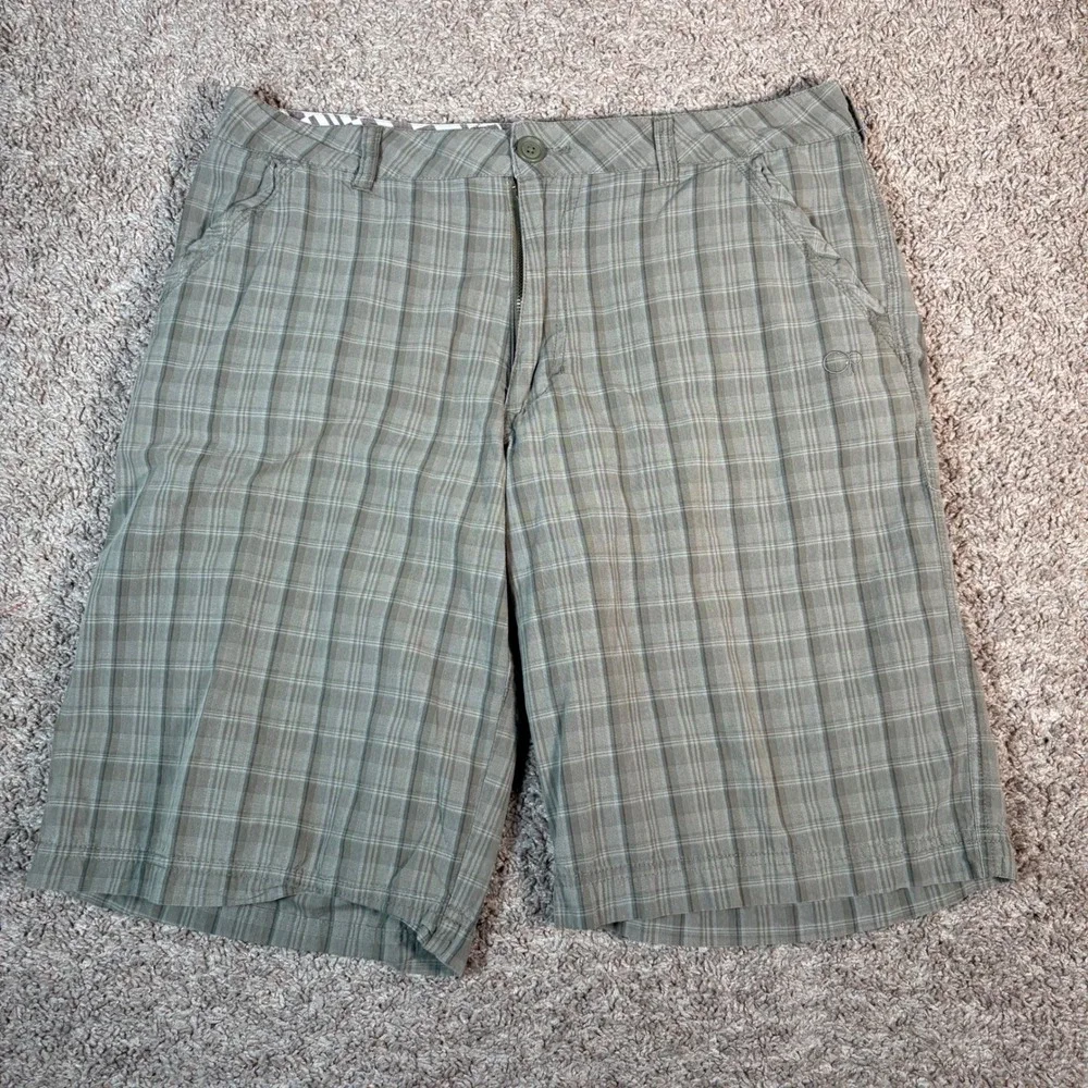 Vintage 90s Ocean Pacific Plaid Chino Shorts Baggy Grunge Skate Olive Size‎ 34